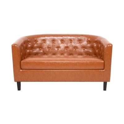 HOMESTOCK Caramel Love Seat, Button Tufted Faux Leather Barrel Loveseat, Midcentury Modern 2 Seater Couch, Small Loveseat