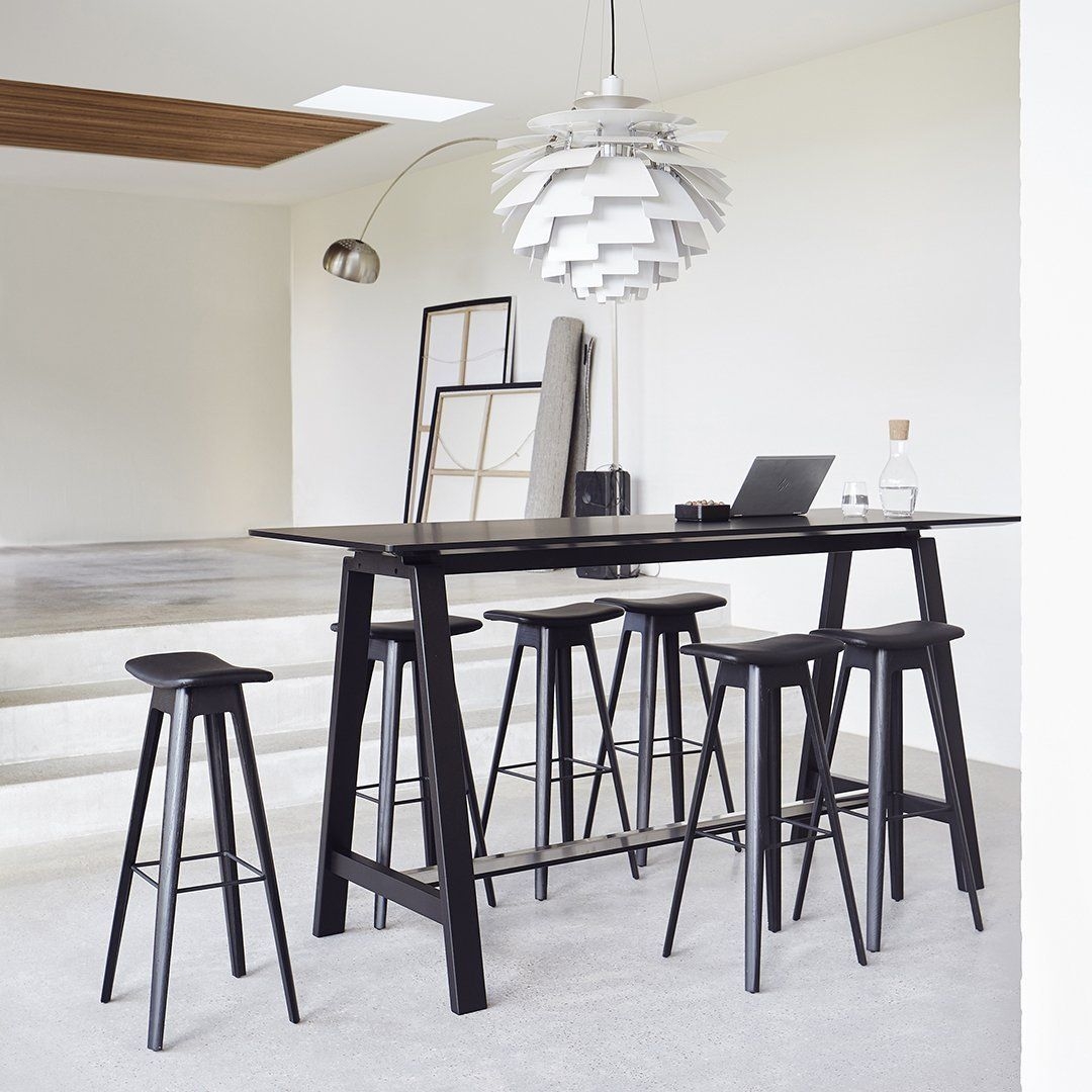 HT1 High Table - Counter Height - Doeskin Laminate / Oak - White Lacquer / 107.5 L x 29.5 W x 36.6 H