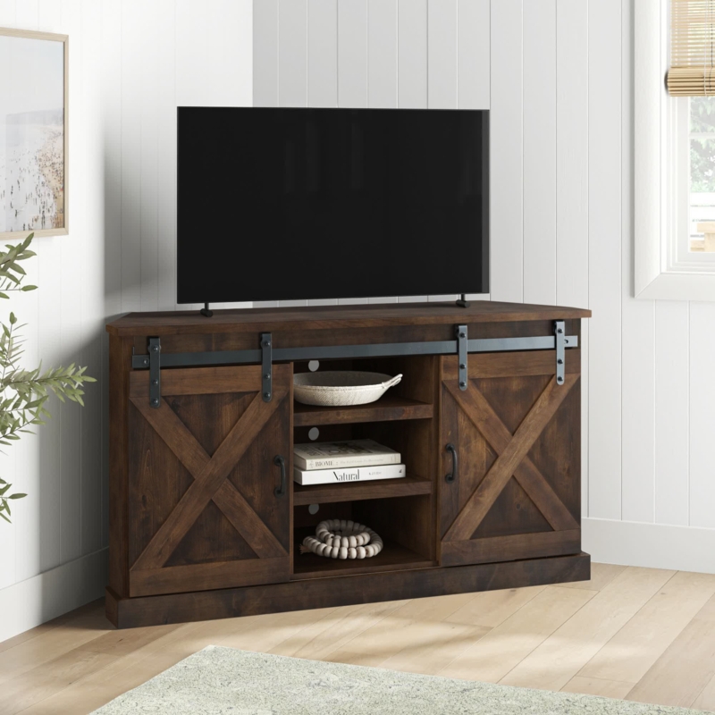 Hungerford 66-inch Corner TV Stand for TVs up to 75 inches, No Assembly Required