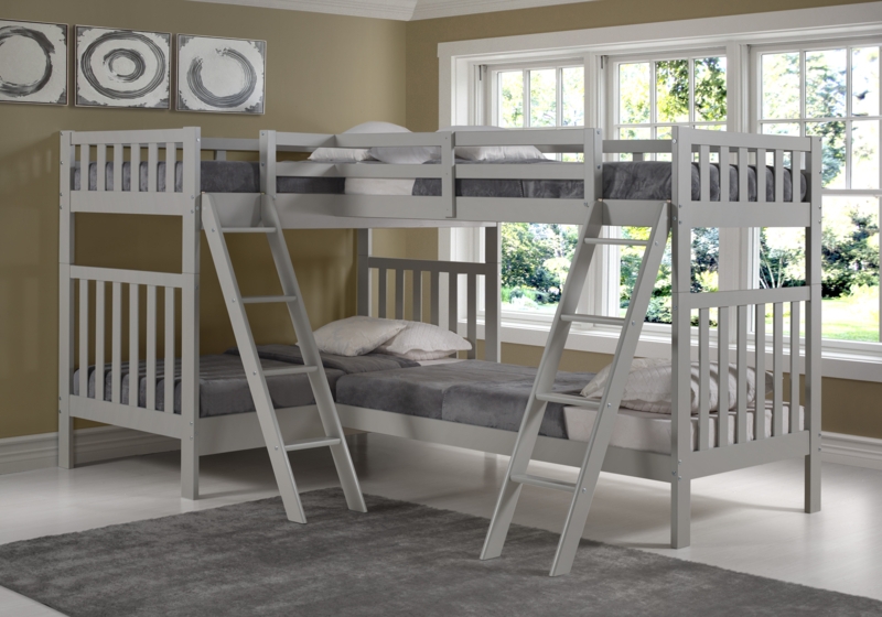 Inola Twin Over Twin Solid Wooden Brazilian Pine L-shaped Bunk Bed With Quad Bunk Extension