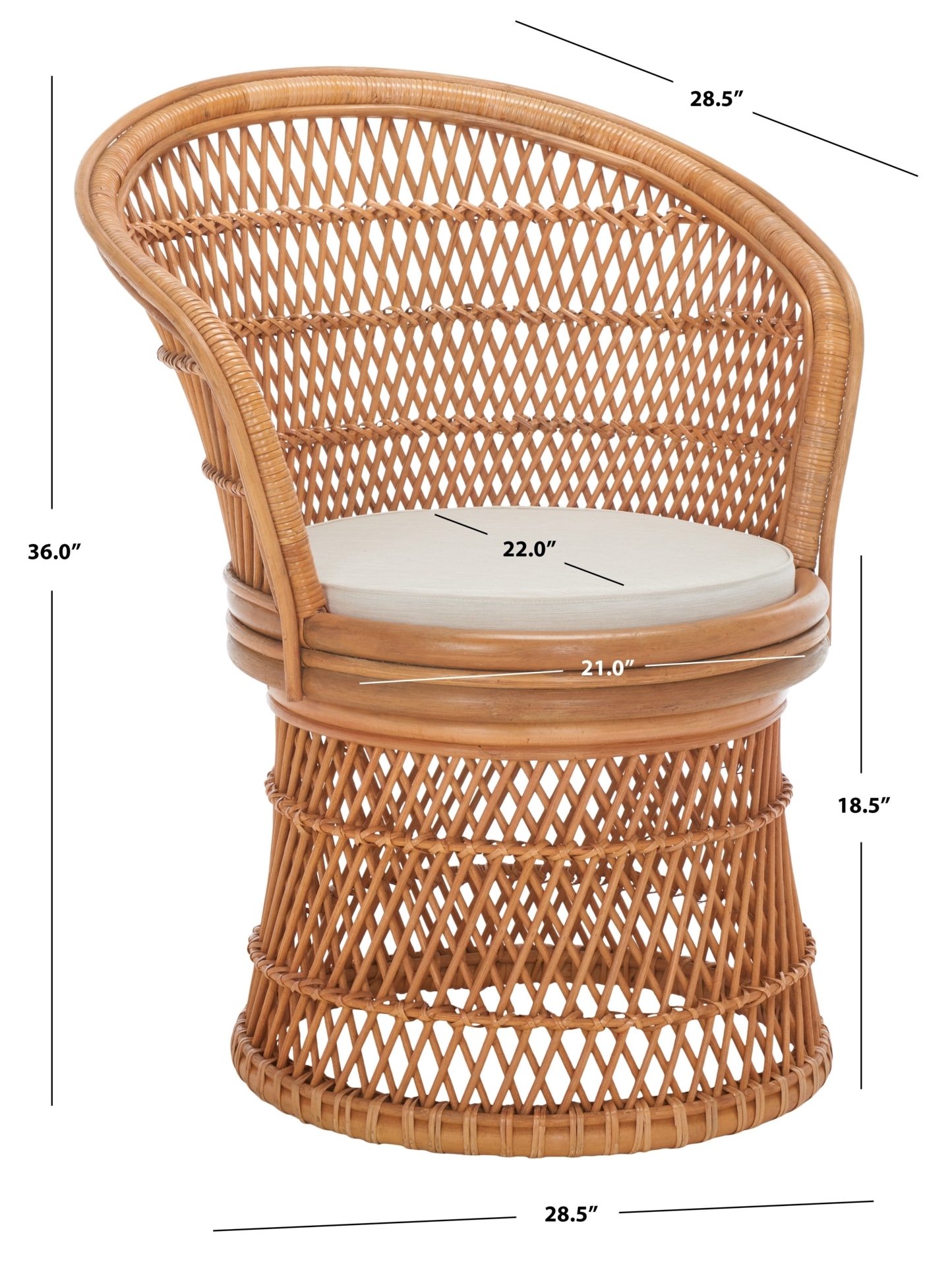 IOLA SWIVEL ACCENT CHAIR W/ CUSHION - NATURAL / WHITE / 26 X 28.5 X 36