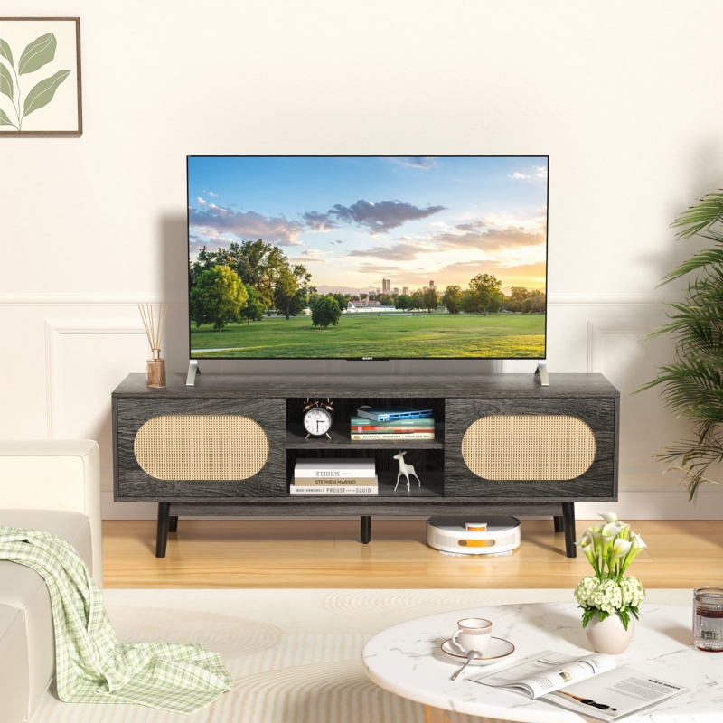 Jenneffer Rattan TV with Sliding Doors for TVs up to 65