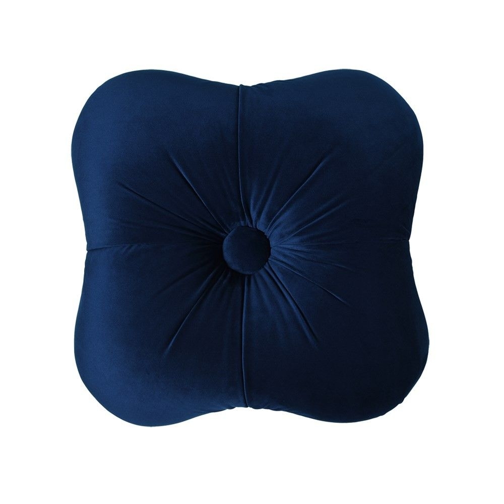 Jennifer Taylor Home Ellen 20" Upholstered Clover Ottoman with Gold Bullion Fringe, Navy Blue Velvet