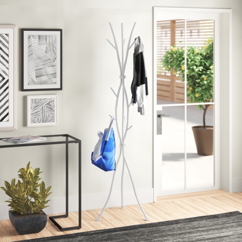 Johnstown Coat Rack, Hall Tree, Free Standing, 11 Hooks, Entryway, 74"H, Bedroom, Metal, Contemporary