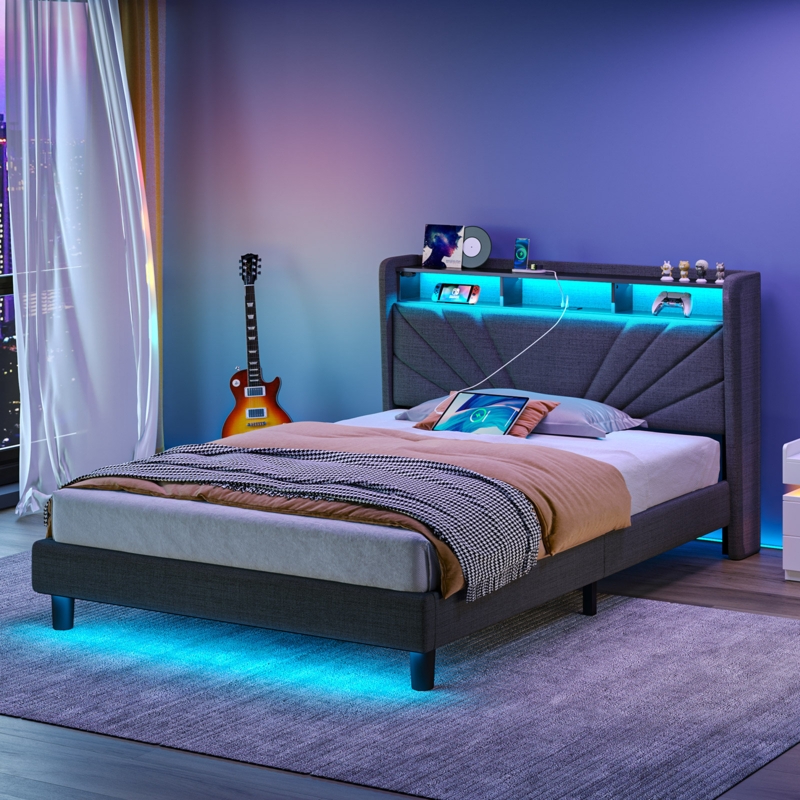 Karo Upholstered Metal Wingback Storage Bed