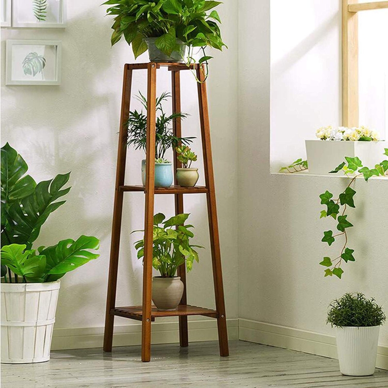 Kashun 3 Tiers Bamboo Wood Tall Plant Stand Flower Potted Rack Balcony