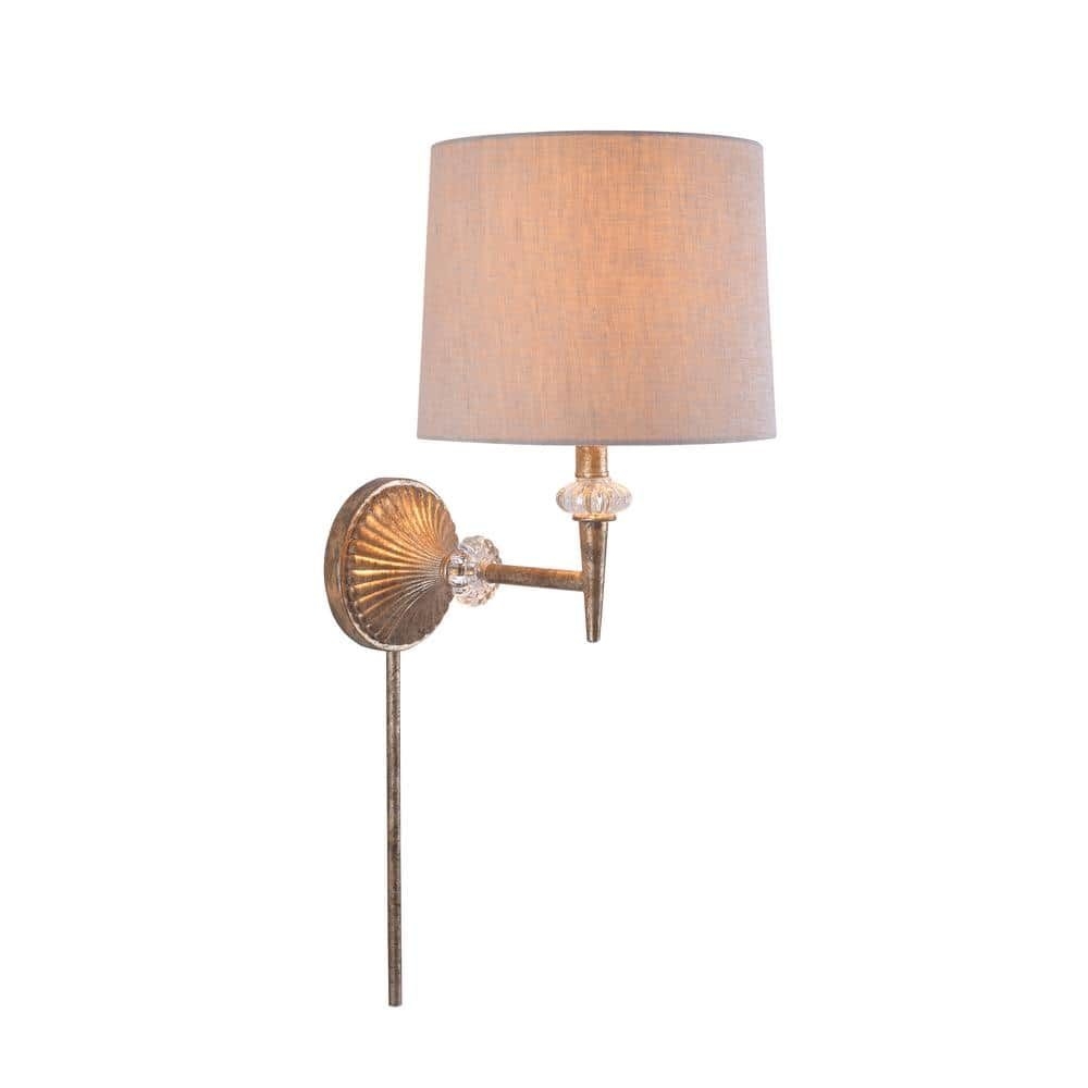 KENROY HOME Everest 6 in. Silvered Gold Wall Sconce with Light Taupe Fabric Shade