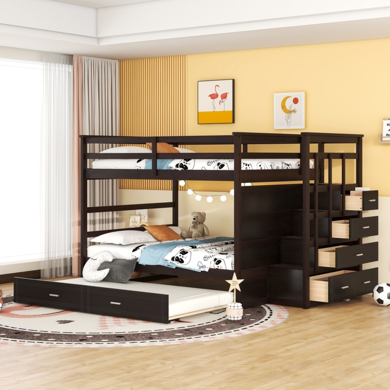 Kids Bunk Bed with Trundle with Drawers