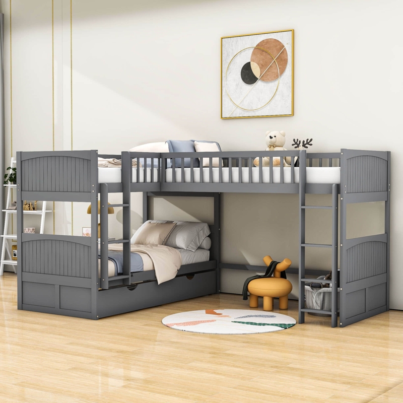 Kids Twin Over Twin Bunk Bed with Drawers
