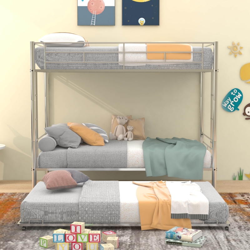 Kids Twin Over Twin Bunk Bed with Trundle