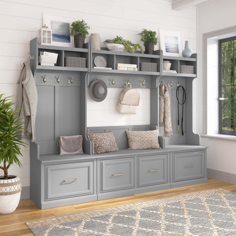 Kierra Hall Tree 40" Door Bench, Seat, Coat Rack, Narrow Drawer Benches, and Hall Trees