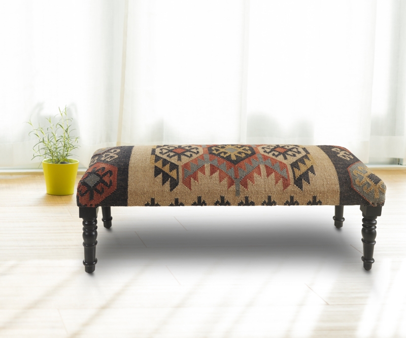 Kyle Handmade Natural/Black/Gray Geometric Upholstered Bench