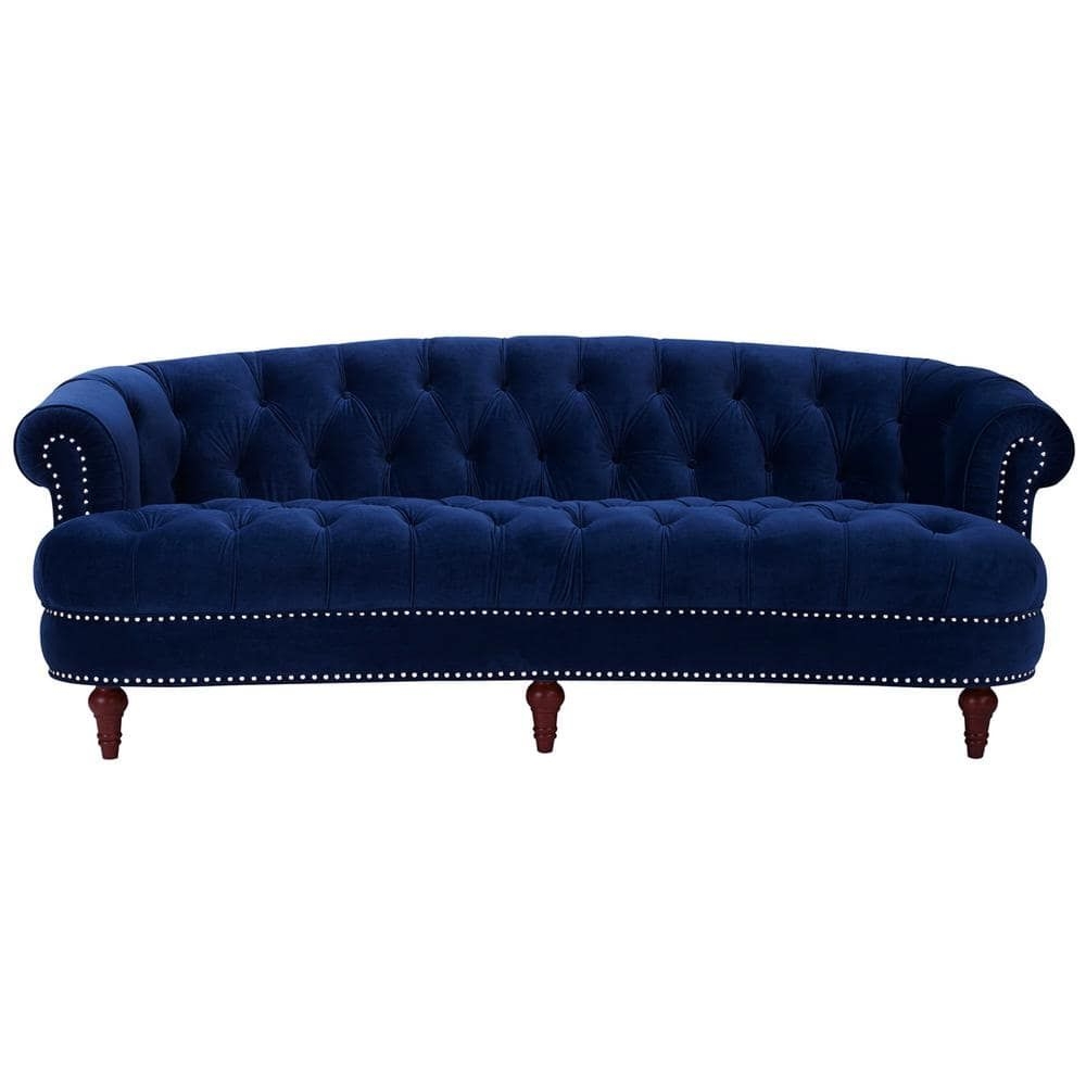 La Rosa 85 in. Navy Blue Velvet 3-Seater Chesterfield Sofa with Nailheads