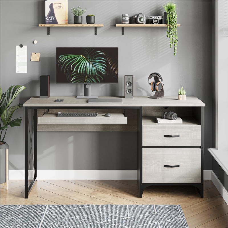 Labelle 55" W Writing Study Computer Table Workstation with Keyboard Tray