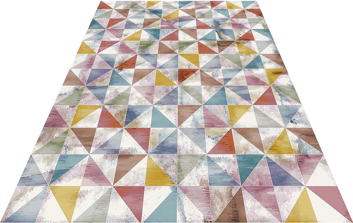 Lalee Picasso Sahra ruiten vloerkleed vintage laagpolig trendy multi kleuren 200x200cm ROND