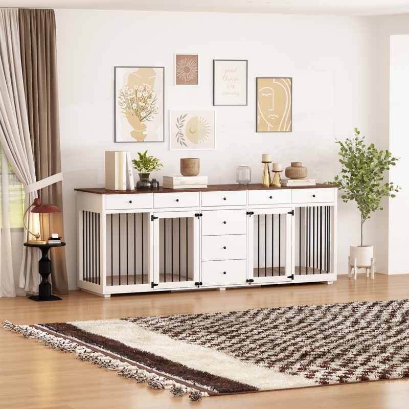 Large Dog Crate Furniture With 8 Drawers