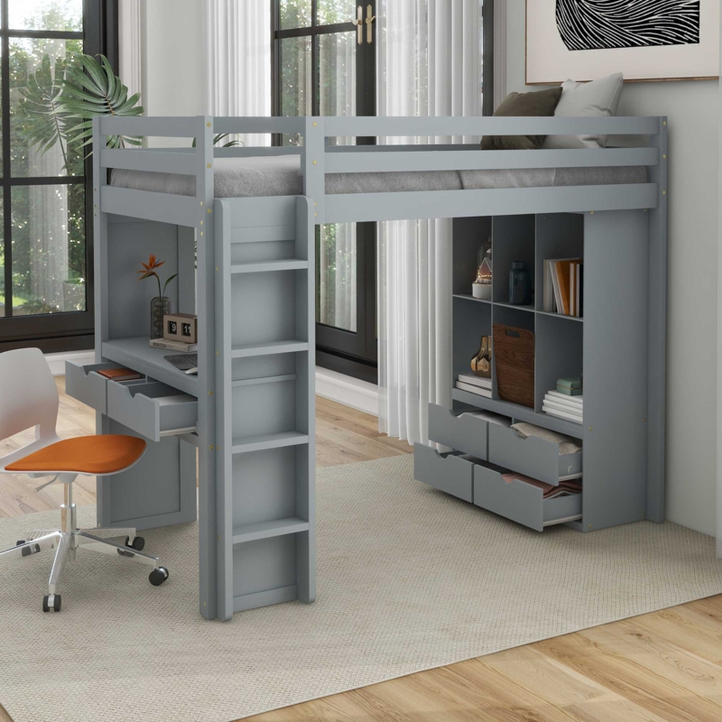Leda Kids Loft Bed with Drawers