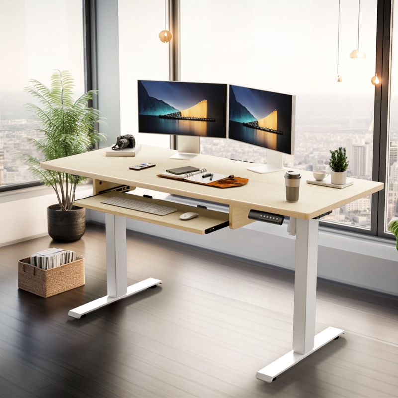 Lilja Height Adjustable Wood Standing Desk with Keyboard Tray