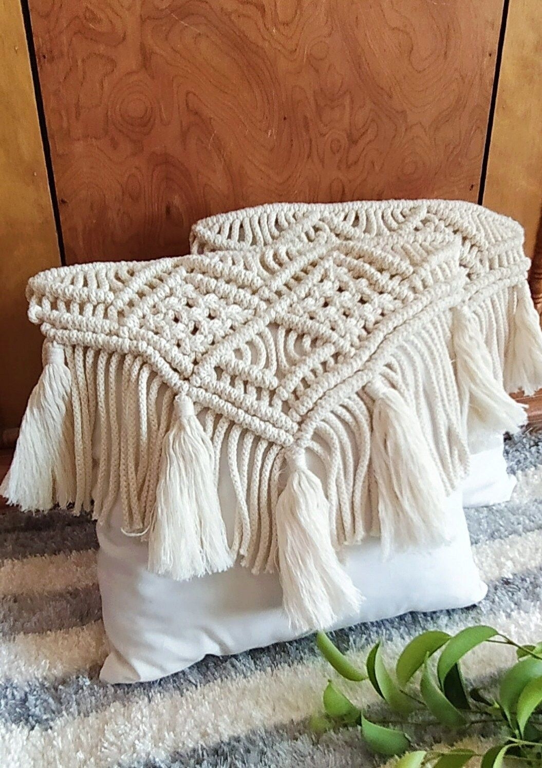"Macram Cushion Covers, Handcrafted to suit Boho style home dcor ,set of two , size - 16\"(L) by 16\"(B)."