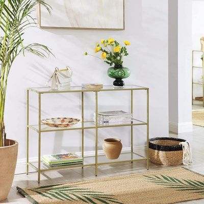 Mercer41 VASAGLE ch Console Sofa Table w/ 3 Shelves, Metal Frame, Tempered Glass Shelf, Modern Style, For Entryway Living Room Bedroom, Metallic | Wayfair Canada