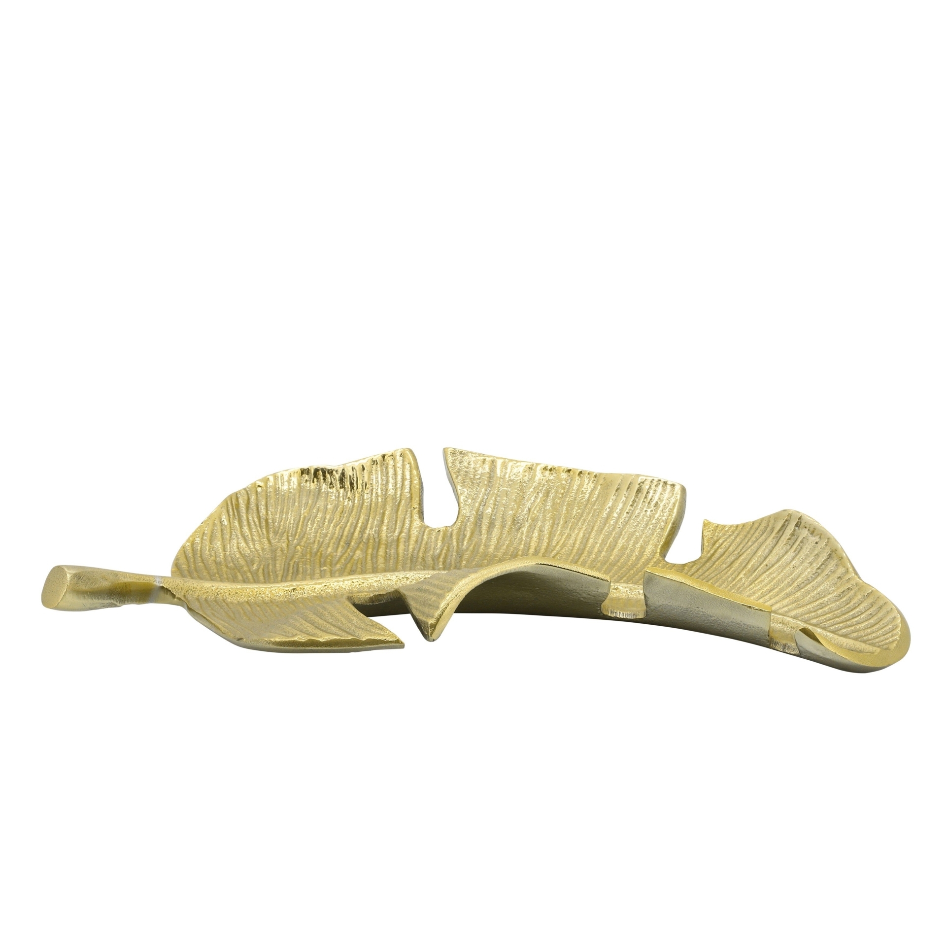 Metal, 13" Tropical Leaf Tray, Gold 1.75"H - 13.0" x 7.5" x 1.75"