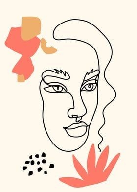 Metal Poster Displate "Floral Woman One Line Art"