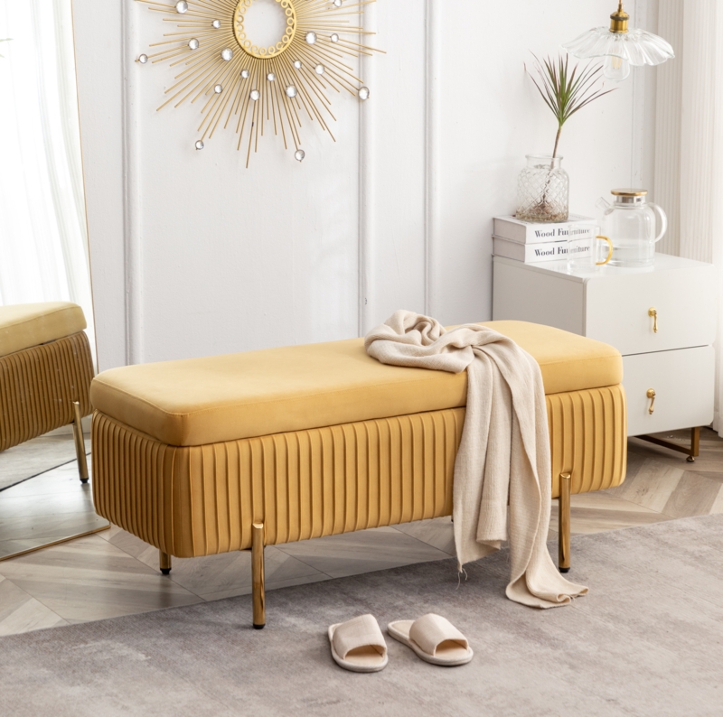 Miajah Velvet Upholstered Flip Top Storage Bench