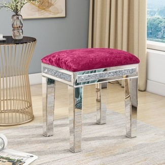 grey crushed velvet dressing table stool White Glass Dressing Table Stool: Grey Crushed Velvet Seat