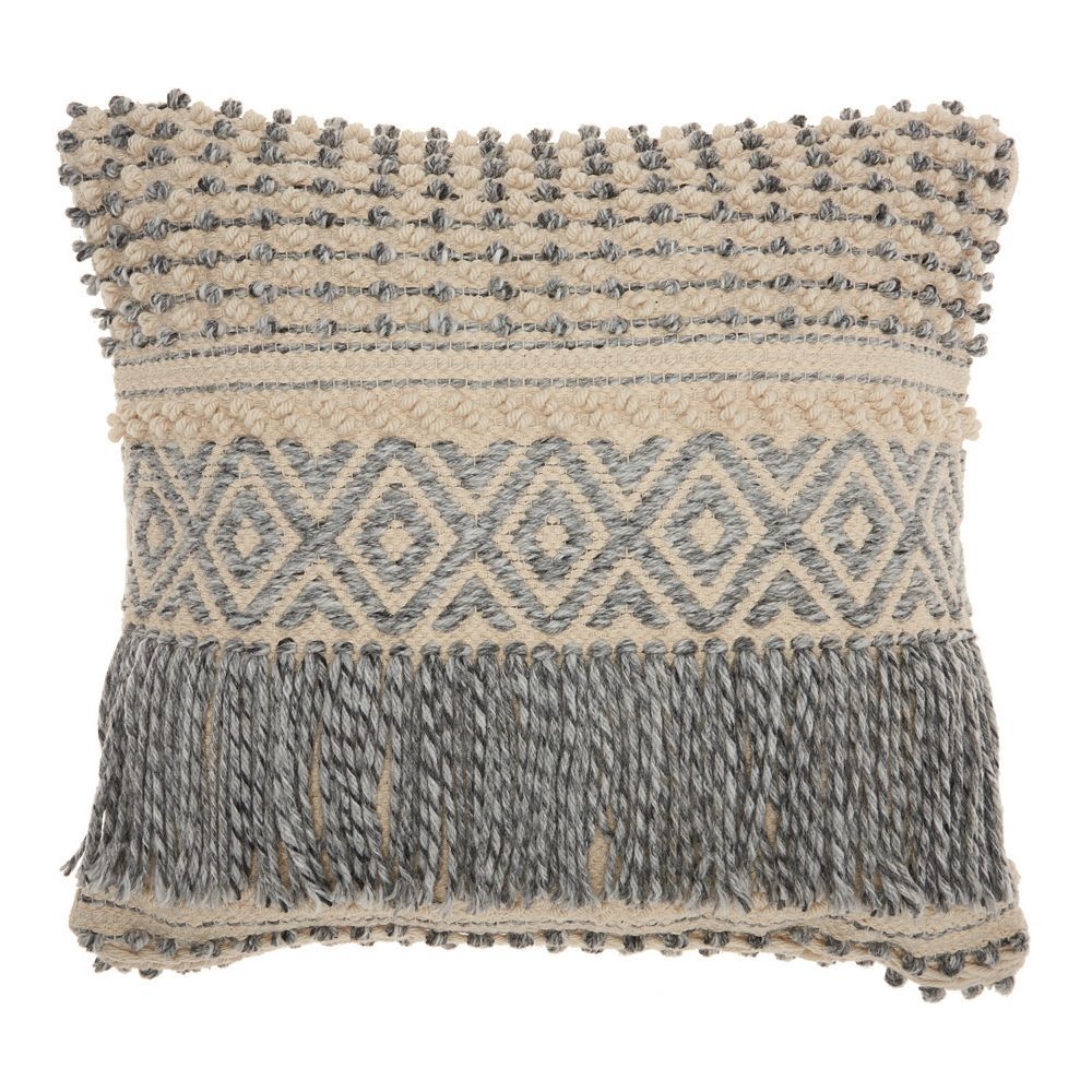 Mina Victory Boho Fringe Blush Throw Pillow, Blue, 20X20