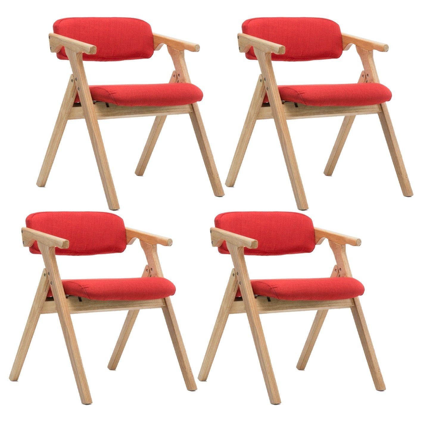 Modern Leather Folding Side Chair Matte Finish Open Back Dining Chair - Red / 4 Piece Set / Natural Wood