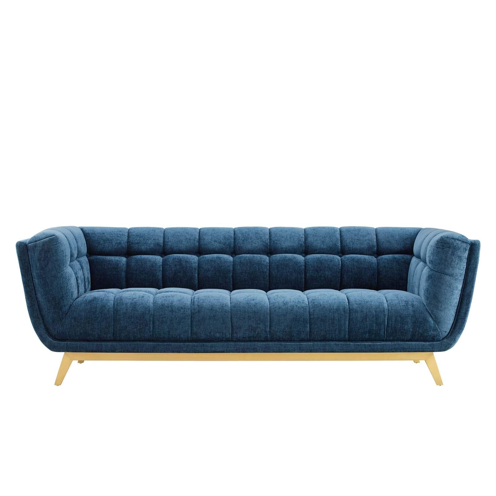 Modway Bestow Tufted Crushed Performance Velvet 28.5" High Sofa, Navy | Mathis Home