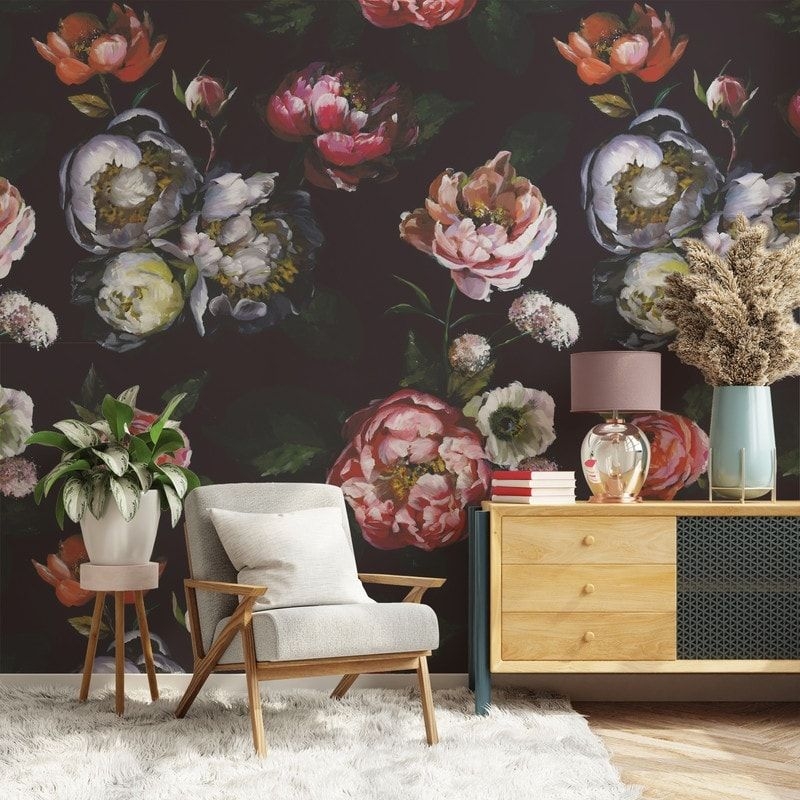 Moody Bloom Painted Blooms Peel and Stick Wall Mural, 108" x 78" - 108" x 78"