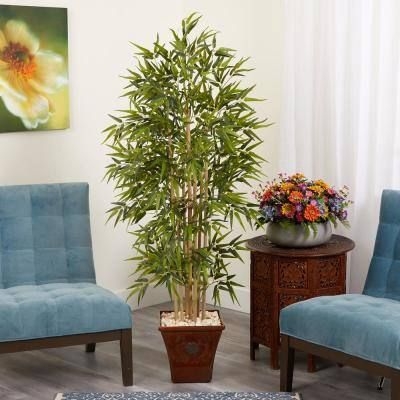 Nearly Natural 64 in. Bamboo Artificial Tree in Brown Planter