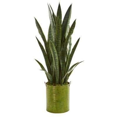 Nearly Natural Indoor 39-In. Sansevieria Artificial Plant in Metal Planter
