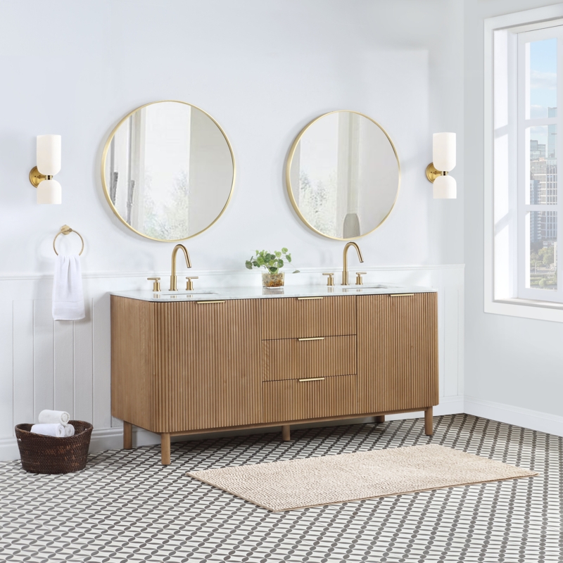 Nova 72'' Double Bathroom Vanity with Carrara Marble Top