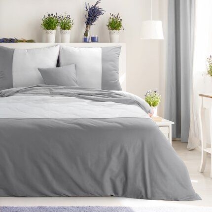 NOVA DUO Komplet pocieli dwukolorowej z baweny renforce z estetyczn wypustk 220 x 200 cm biay,stalowy