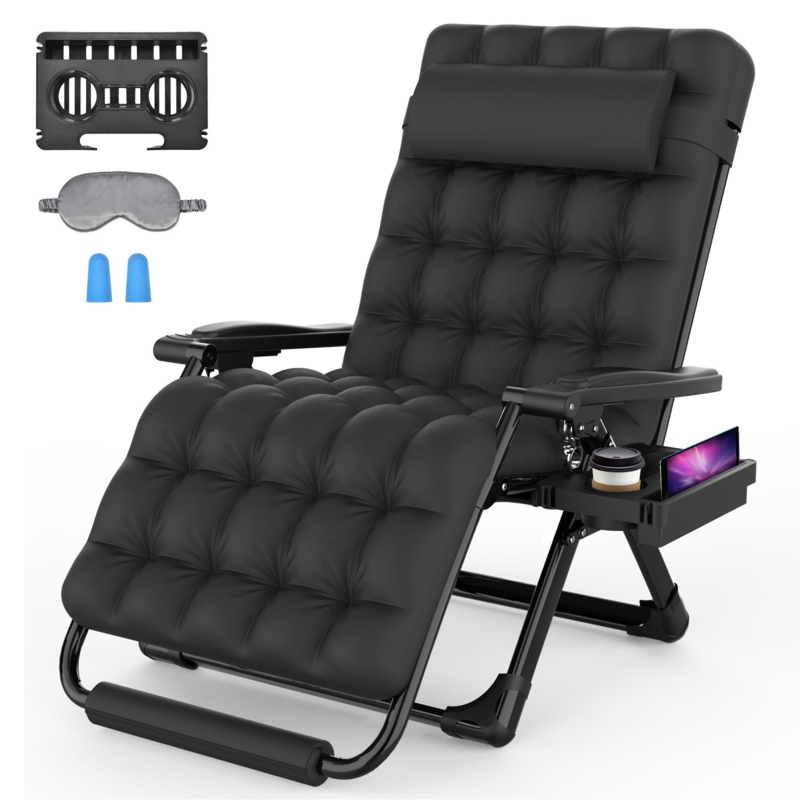 Oversized XXL Folding Zero Gravity Chair, Patio Reclining Lounge Chair 33In with Cushions and Headrest
