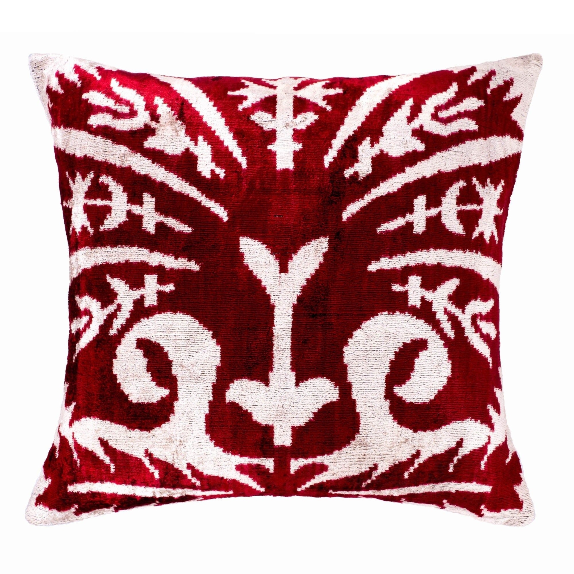 "Peacock Silk Velvet Ikat Pillow, 20\" X 20\" Case Only"
