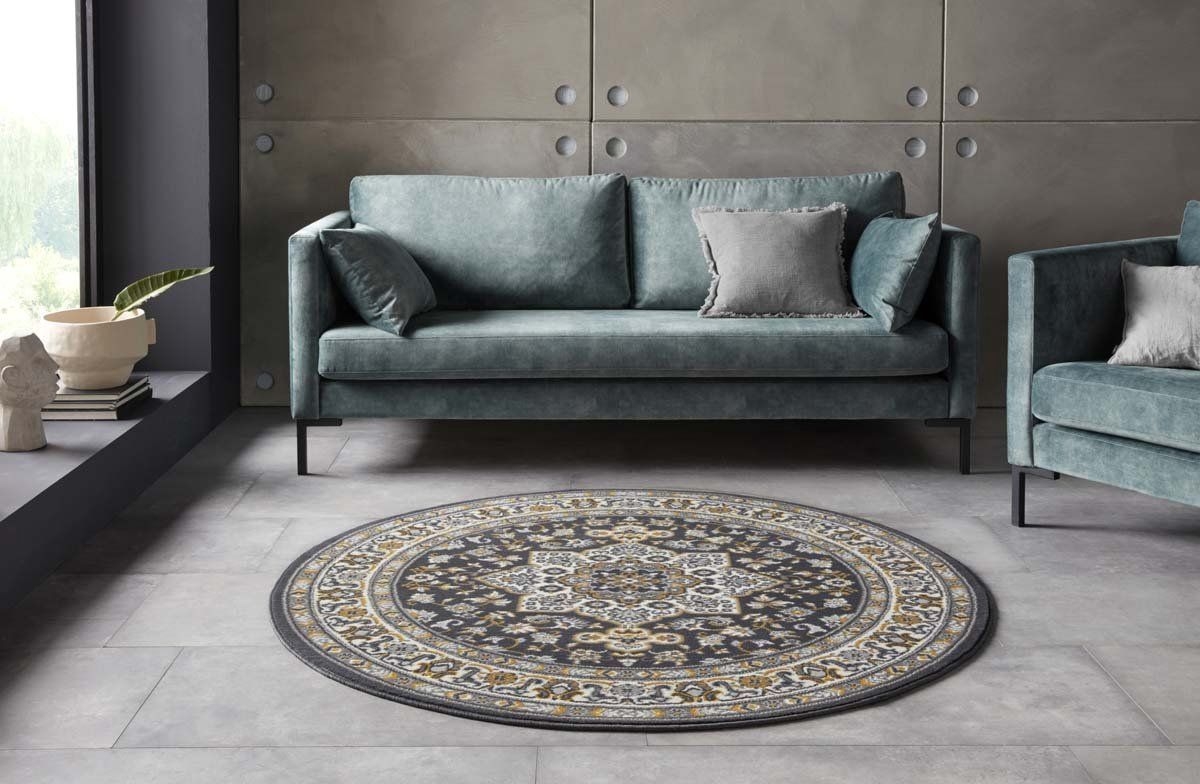 Perzisch tapijt rond Parun Tbriz - donkergrijs/geel 160 cm rond