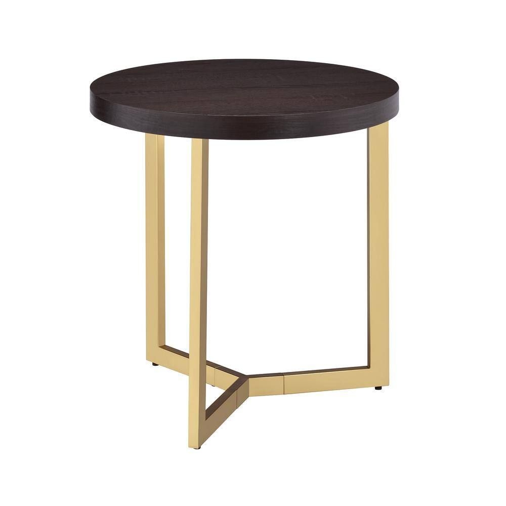 Picket House Furnishings Melrose Brown 24 in. End Table, Espresso/Gold