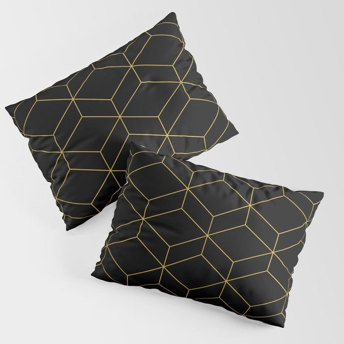 Pillow Sham | Geometric Honeycomb Lattice Pattern In Light Mustard And Black by Kierkegaard Design Studio - Standard Set of 2 - Microfiber Polyester - Society6