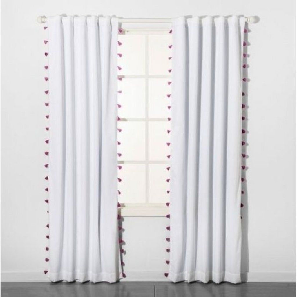 Pillowfort Accents | Pillowfort White W/ Purple Tassels Light Blocking Curtain Panels 63"Hx42"W 2/Set | Color: Purple/White | Size: 63"Hx42"W