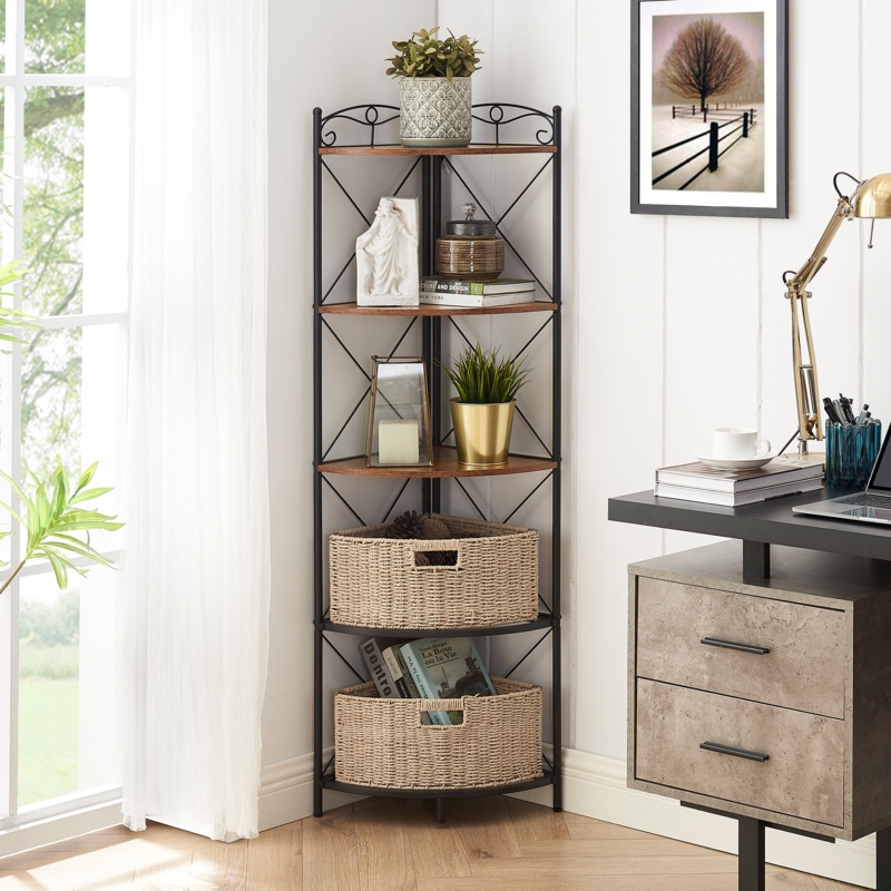 Pisano 55" H x 15" W Steel Corner Bookcase