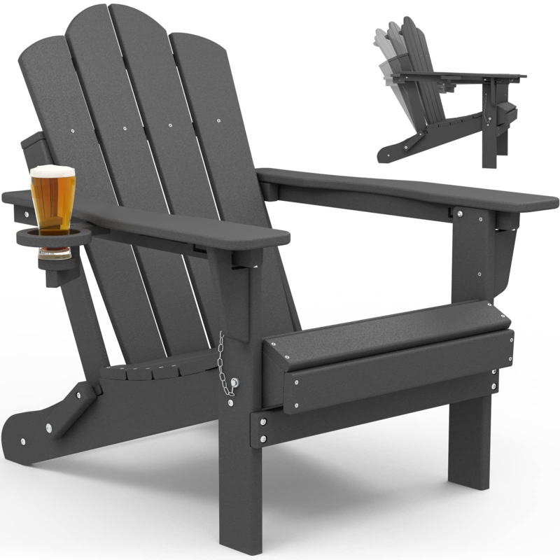 Plastic/Resin Folding Adjustable Back Adirondack Chair with Cup Holder