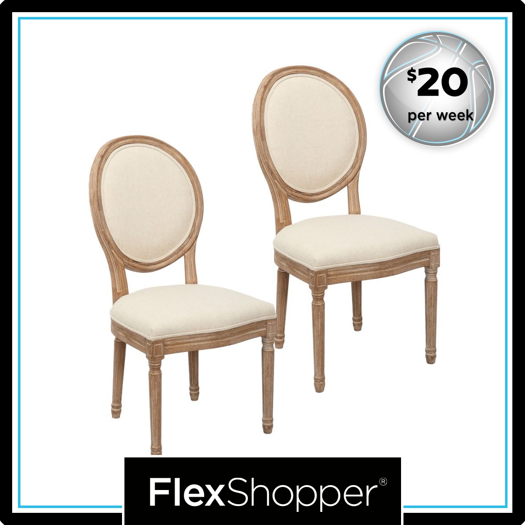 Porthos Home Myles Dining Chairs Set of 2, Circular Back, Linen Upholstery, Elm Wood Frame - Nature