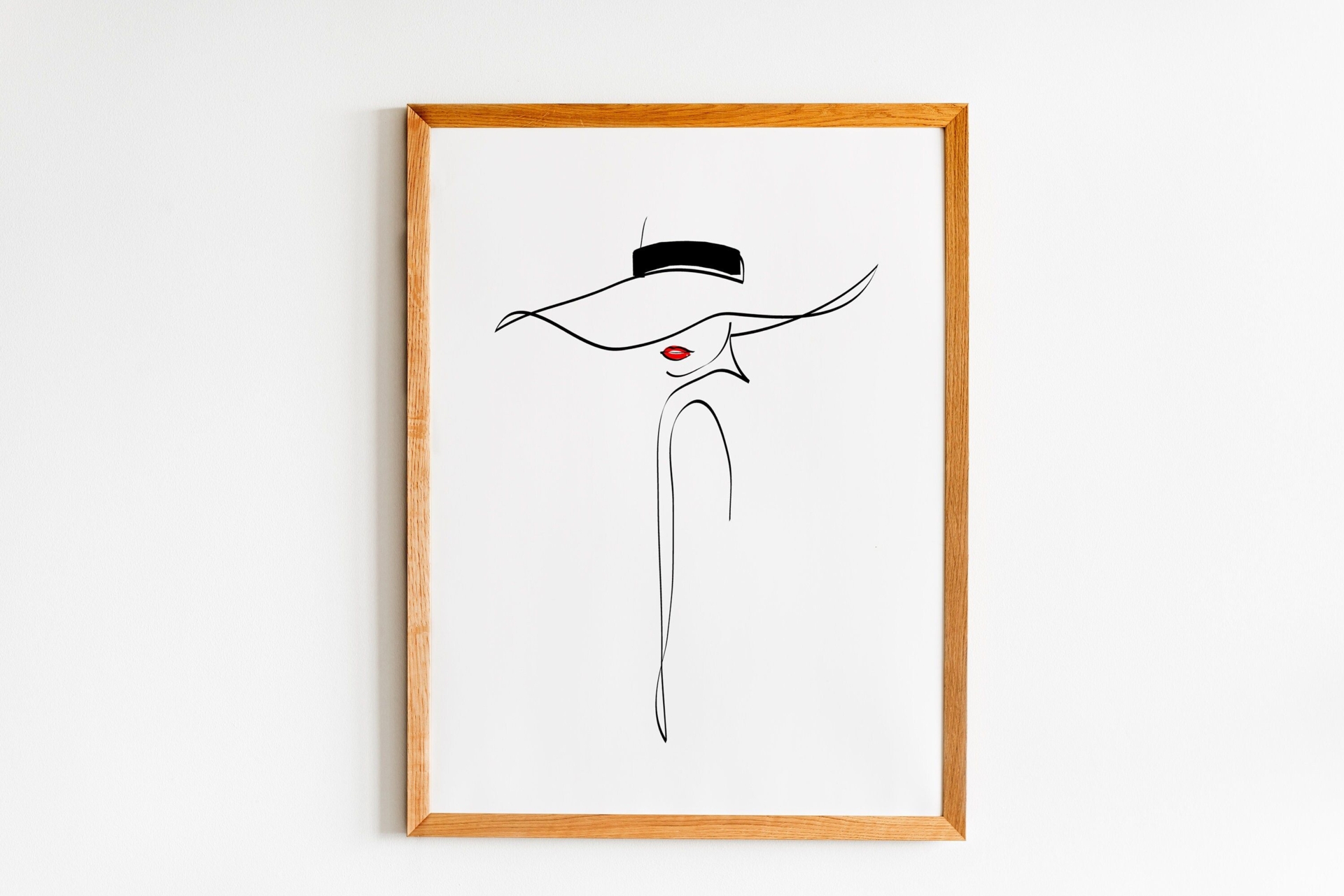 PRINT line art, Woman, Red lips, Female figure lineart, Minimalist wall art, Scandinavian print, Woman face lineart, Minimalist art