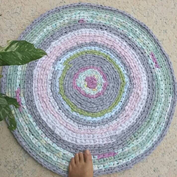 "Rag rug, \"braided\" crochet rag rug,crib bedding, \"braided\" crochet rag rug, baby, bedding, tropical bedding, girl baby bedding"