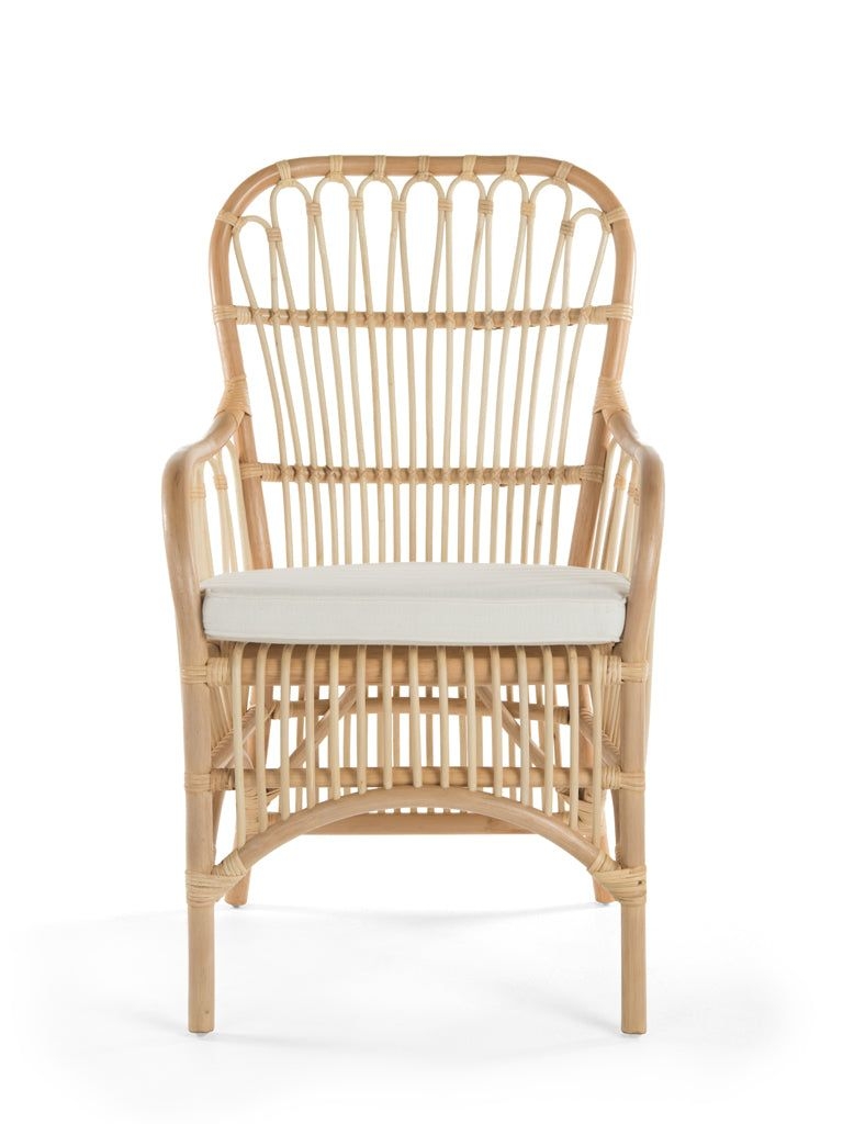Rattan Loop Armchair with Seat Cushion, Set of 2 Chairs - White