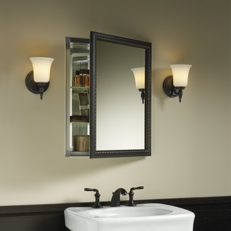 Recessed or Surface Mount Framed 1 Door Medicine Cabinet with 2 Adjustable Shelves