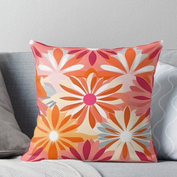 Retro Flower Pattern, Oranges And Reds Throw Pillow by LakeshoreStudio
